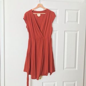 Anthro Maeve Rust Orange Faux Wrap Dress